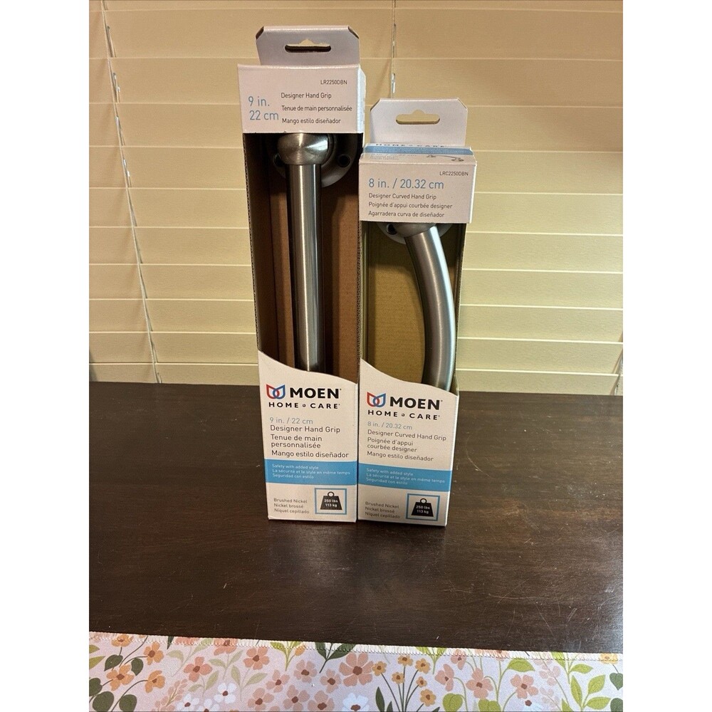 New Moen Home Care 8 And 9 Inch Designer Hand Grip-Brushed Nickel -set Of 2